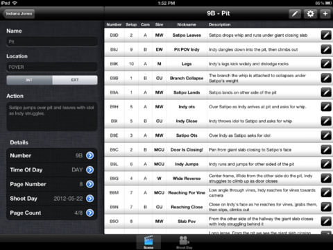 Shot Lister Cinematography iPad App Screenshot 1