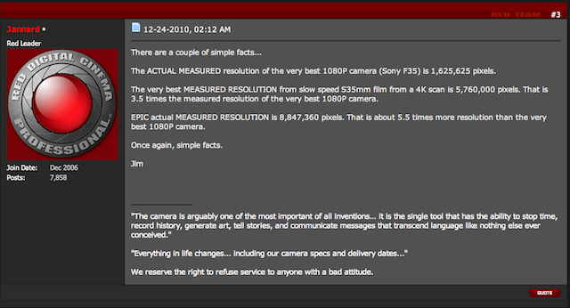 Jim Jannard on Resolution in a REDUser.net Post Jim Jannard on Resolution in a REDUser.net Post